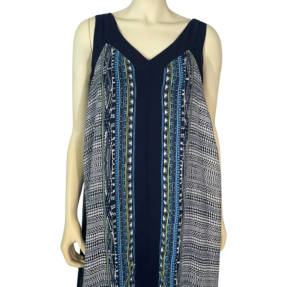 AGB Sz 10 Midi A-Line Tank Dress Blue Scarf Print Handkerchief Hem Sheer Lined - Picture 4 of 10